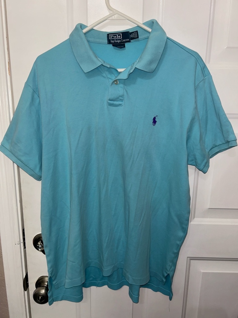 Polo by Ralph Lauren Men’s Aqua Blue Classic Polo with Navy Pony